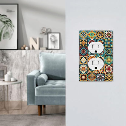 Outlet Covers Mexican Talavera Colorful Mosaic Tiles 1 Gang Duplex Light Switch Cover Decorative Switch Plates Electrical Receptacle Faceplate Wall Plate For Bathroom Kitchen Decor