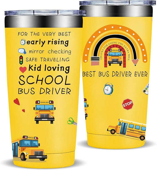 Fufandi School Bus Driver Gifts for Men, Women - Bus Driver Back to School Thank You Appreciation Gifts, Drivers Retirement Birthday Gift - Tumbler Cup 20oz