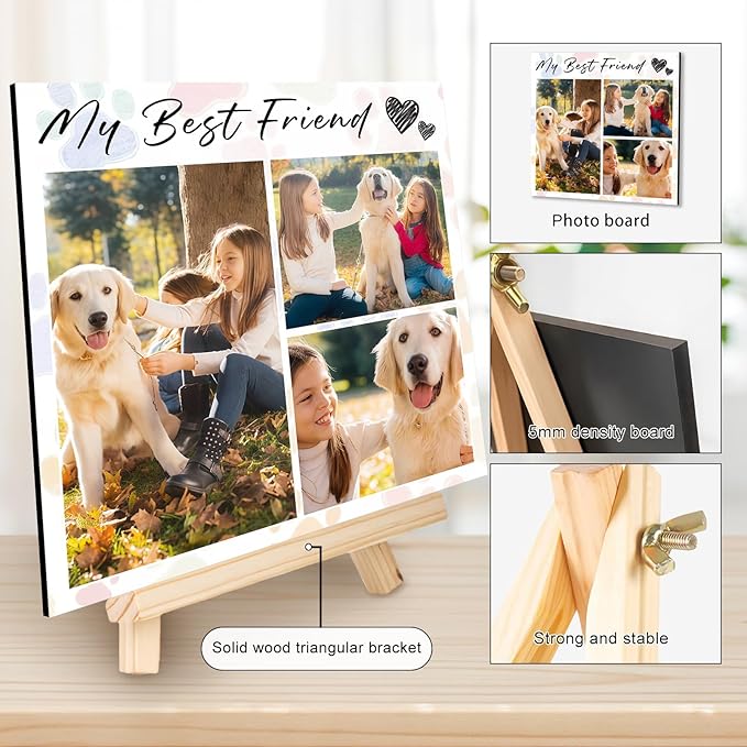 Custom Photo Frame with Stand, Personalized Picture Display, MDF and Wood Construction, Desktop Decor, Multiple Designs, Customizable Gift for Family and Friends