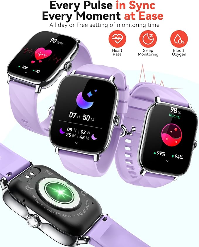 Smart Watches Fitness Tracker for Men Women with Step Counter, Sleep /Calorie Monitor, Pedometer, IP68 Waterproof, 120+ Sports for iPhone Android, 1.91”HD Touchscreen Smartwatch (Casual, Purple, 1.91)