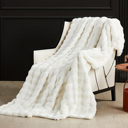 SAPHREAS Faux Fur Throw Blanket for Couch, Fluffy Fuzzy Bubble Blanket for Sofa Bed Living Room, Decor Soft Cozy Gifts for Women Men, 60x80” Cream White