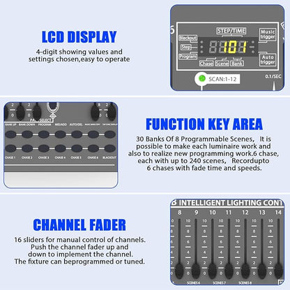 DJ Controller 384CH Fog DMX-512 DJ Controller Support 30 Banks 8 Scenes 24 fixtures Stage Lighting Console for Program Editing of DJ Lights Show Bar Club Live
