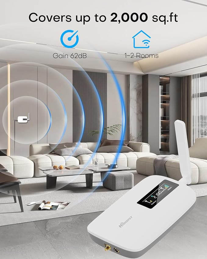 Cell Phone Booster for Home Office | Boosts 5G & 4G LTE | Cell Phone Signal Booster for All U.S. Carriers-Verizon, AT&T, T-Mobile & More | for Band 12/17,13,5,25/2,4 | HD Display | App | FCC Approved