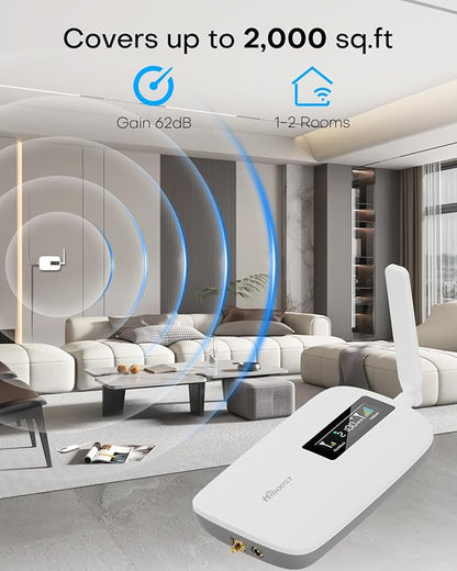 Cell Phone Booster for Home Office | Boosts 5G & 4G LTE | Cell Phone Signal Booster for All U.S. Carriers-Verizon, AT&T, T-Mobile & More | for Band 12/17,13,5,25/2,4 | HD Display | App | FCC Approved