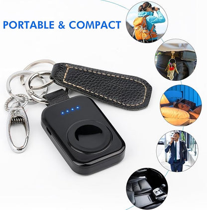 i.VALUX Portable Wireless Charger for Apple Watch Series 11/10/9/8/UItra/7/6/5/4/3/2/SE,Compact Magnetic iWatch Charger 1000mAh Extra Power Bank Smart Keychain Travel Accessories Father Birthday-Black