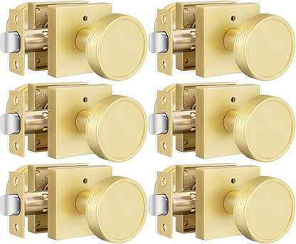 goldenwarm Gold Door Knobs Interior, Brushed Gold Door Knobs Square Privacy Door Knob for Bedroom Bathroom, Modern Heavy Duty Interior Doorknobs - 6 Pack Zinc-Alloy