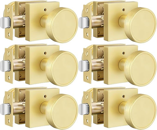 goldenwarm Gold Door Knobs Interior, Brushed Gold Door Knobs Square Privacy Door Knob for Bedroom Bathroom, Modern Heavy Duty Interior Doorknobs - 6 Pack Zinc-Alloy