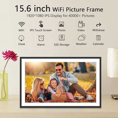 SSAWIFIFRAME Digital Picture Frame 15.6 inch Large 32GB WiFi Digital Photo Frame, Easy to Share Photos and Videos via Free App, IPS Touch Screen, Auto-Rotate, Send 50 Photos one time no Limit