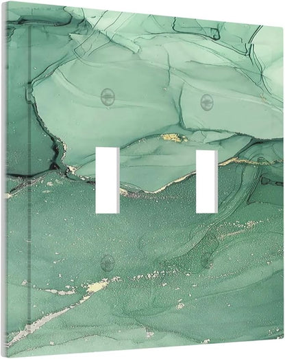 Decorative Switch Plates Simple Green Marble 2 Gang Double Toggle Outlet Light Switch Cover Wall Plate Electrical Faceplate for living Room Office Decor