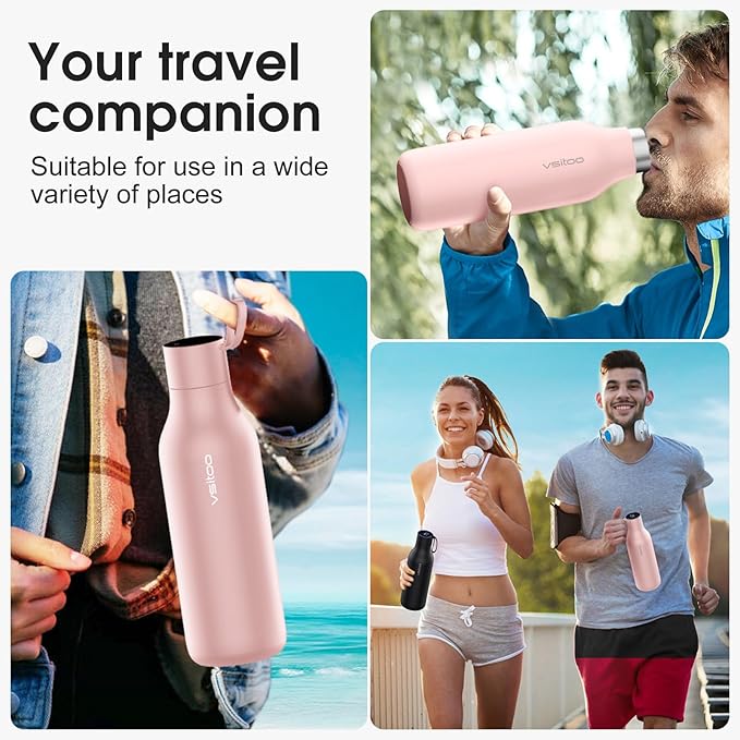 VSITOO 33oz Smart Self Cleaning Water Bottle，Insulated Water Bottle with Stainless Steel, BPA-Free, AI Self-Clean, 30-Day Battery, Magnetic Charging for Travel, Gym or Office, Pink