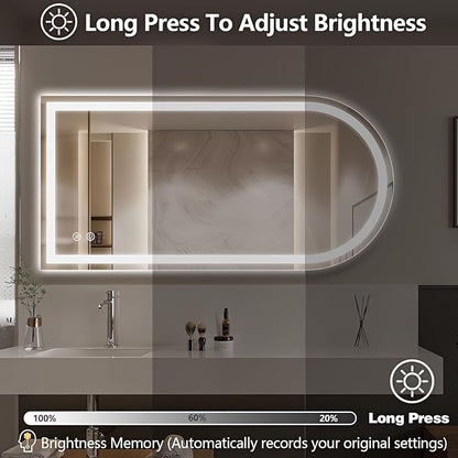 Niccy Arched LED Bathroom Mirror, 48x24 Arch Wall Mounted Frameless Bathroom Mirror for Vanity, Smart Lighted Frontlit Mirrors with Memory Function for Bathroom Bedroom Beauty Hair Salon