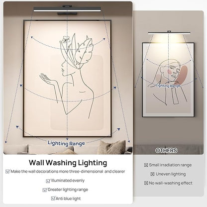 PESUTEN 2PCS Picture Light Battery Operated, 16in Wireless Art Light for Paintings CCT Dimmable Recharging Battery Picture Light with Remote Control for Gallery Dartboard Bedroom Bathroom