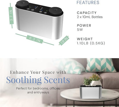 The Mini Duo Smart Scent Air Machine, Waterless Aroma Diffuser with Bluetooth App Control & Dual Nozzle, 2x10mL Refillable Bottles, Rechargeable Battery, Covers Up to 100 sq. ft