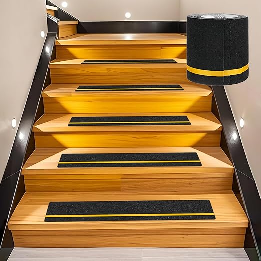 10-Pack Anti Slip Traction Tape 24" x 6" Best Grip Tape Grit with 12mm/0.47" Glow in Dark Stripe High Traction Friction Abrasive Adhesive for Indoor/Outdoor Stairs[Black+Yellow]