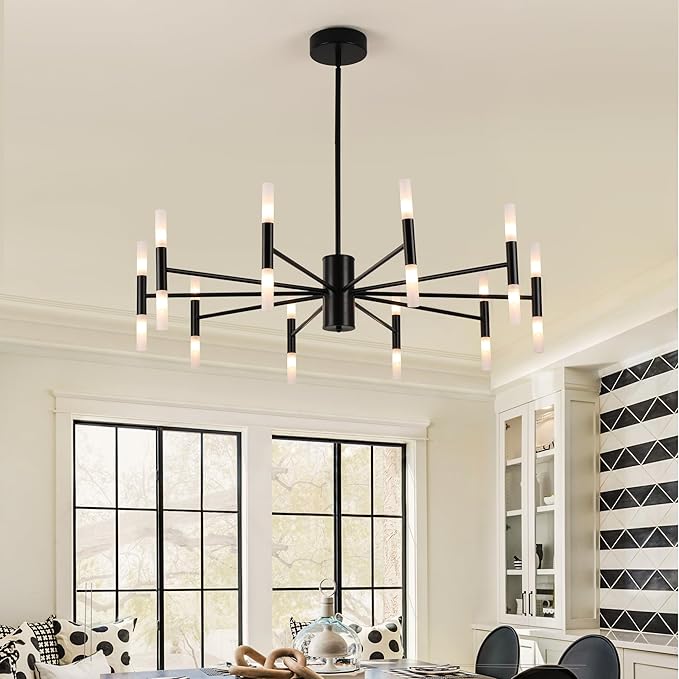 Modern Sputnik Chandelier Mid Century Black Chandeliers for Dining Room Living Room Kitchen Bedroom Support APP Voice Control Dimmable Smart LED Light Fixture(GB1337YY20-BK)