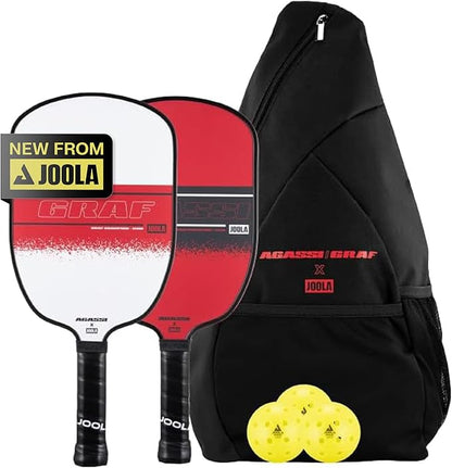 JOOLA Agassi/GRAF Champion Set with Pickleball Paddles, Balls & Sling Bag - Sandblasted Pickleball Racket - Agassi Shape with Extended Sweet Spot - UPA-A Certified - USAP Approved - NFC Chip Enabled