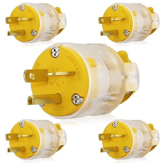 ELEGRP Lighted 20 Amp 125 Volt NEMA 5-20P 2 Pole 3 Wire Grounding Straight Blade Electrical Plug Replacement Cord Outlet Commercial Grade, Yellow, 5 Pack