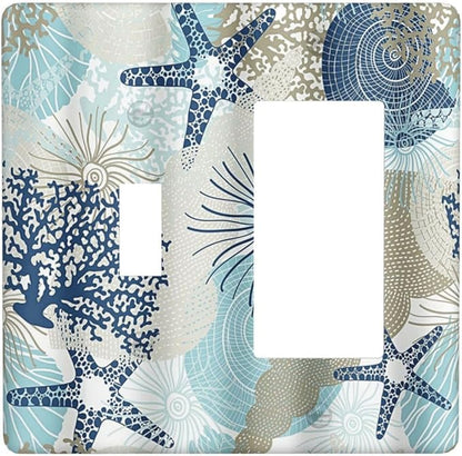 Decorative Outlet Covers Blue Starfish Brown Coral Ocean 2 Gang Light Switch Cover Plate Single Toggle 1 Rocker Wall Plates for Electrical Outlets Switch Plate Covers for Girlroom Home Decor