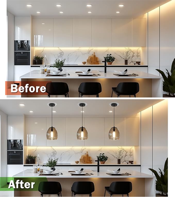 Recessed Can Light Conversion Kit for 5" and 6" Ceiling Fixtures - Pendant/Hanging Light Upgrade, Compatible with Ceiling Fans, Includes 7¾" Flat Steel Medallion, White Finish,2 Pack