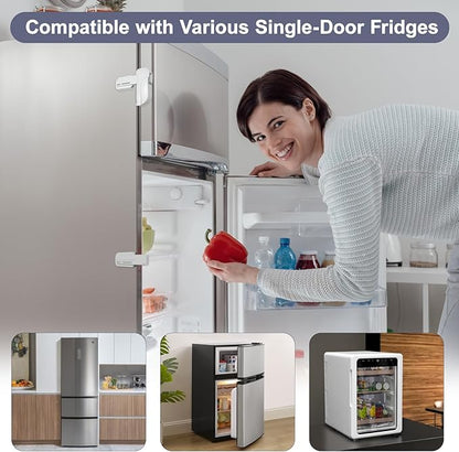 Fridge Lock for Kids, Childproof Refrigerator Door Lock, Fridge Latch with 3M Adhesive, Freezer Locks Automatically Closed, No Drill No Screw, More Security for Kids/Pets (2 Pack, White)