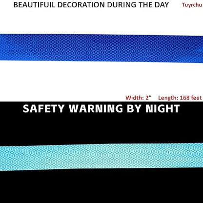 Non Fading Blue Reflective Tape 2 inch Wide, Outdoor Waterproof High Visibility Warning Industrial Marking Tape, Safety Stickers (168 feet)