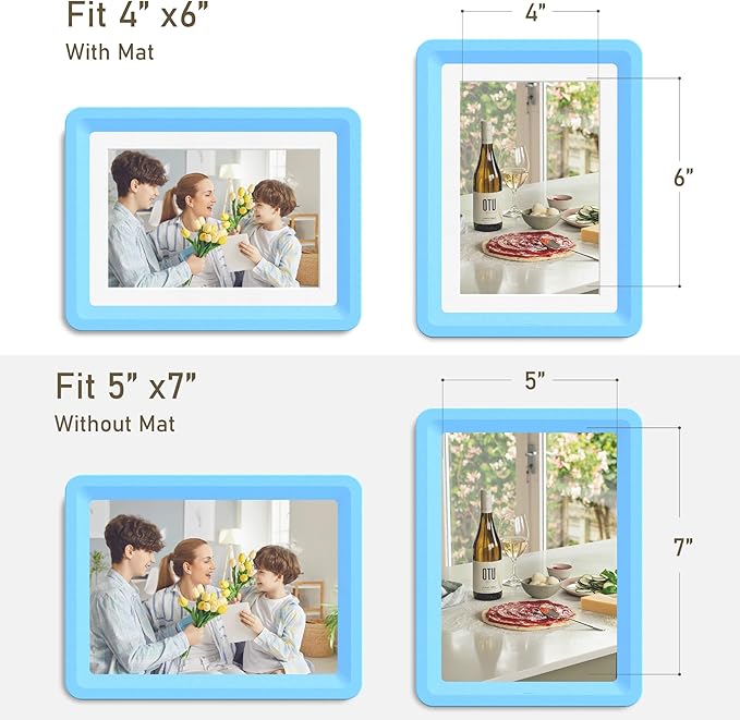 Blue 5x7 Picture Frame with Acrylic Front 1 Pack, ABS Frame for 5x7 or 4x6 Photos, Shatterproof UV-Resistant Tabletop Photo Frame, Vertical/Horizontal Display for Home Décor