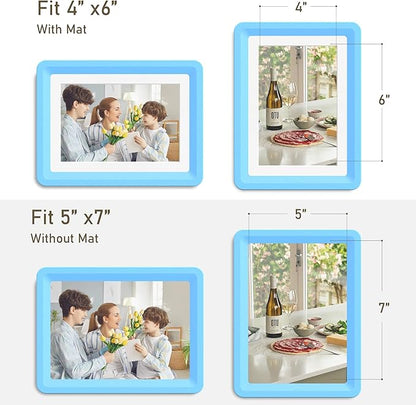 Blue 5x7 Picture Frame with Acrylic Front 1 Pack, ABS Frame for 5x7 or 4x6 Photos, Shatterproof UV-Resistant Tabletop Photo Frame, Vertical/Horizontal Display for Home Décor