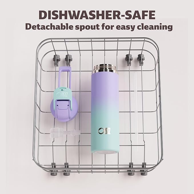 OISIZ Insulated Water Bottle 24 oz with 2 in 1 Spout and Straw Lid,One Click Safety Lock,100% Leakproof,Keep Cold 24H,Vacuum Stainless Steel Water Bottle for School,Travel and Sports,Dishwasher Safe