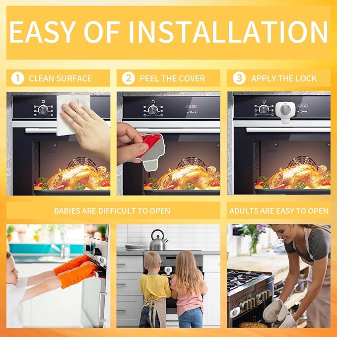 Knob Switch Child Proof Oven Lock Baby Safety Oven Door Lock for Toddlers Heat-Resistant Adhesive no Tools Need or Drill (Black-1Pcs)