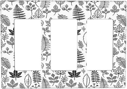 Black White Leaf Wheat Maple Leaf Plant Light Switch Covers 3 Gang Rocker Decorative Triple Outlet Wall Plate Cover Electrical GFCI Switchplate for Bedroom Bathroom Decor
