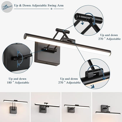 Joossnwell Modern Picture Light Black LED Picture Frame Lights for Paintings Hardwired 110V Gallery Light Artwork Lighting with Adjustable Swing Arm Art Display Lamp 15.5 Inch 7W Warm White