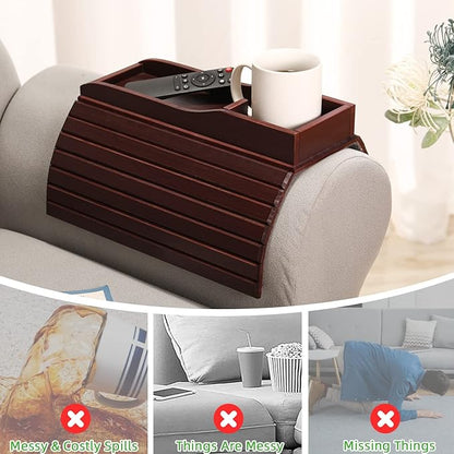 GEHE Couch Cup Holder, Anti Falling Sofa Arm Tray, Natural Bamboo Sofa Cup Holder More Safe for You Family, Portable Couch Arm Tray Armrest Table for Remote, Snacks, Phone, Drinks