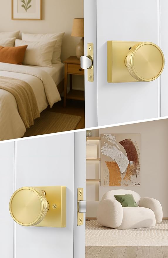 goldenwarm Gold Door Knobs Interior, Brushed Gold Door Knobs Square Privacy Door Knob for Bedroom Bathroom, Modern Heavy Duty Interior Doorknobs - 12 Pack Zinc-Alloy