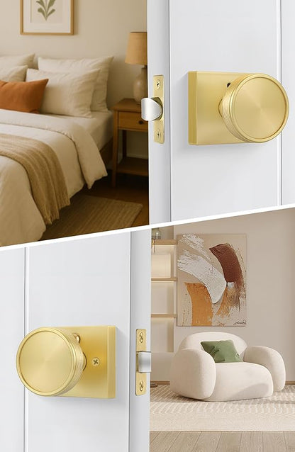 goldenwarm Gold Door Knobs Interior, Brushed Gold Door Knobs Square Privacy Door Knob for Bedroom Bathroom, Modern Heavy Duty Interior Doorknobs - 12 Pack Zinc-Alloy