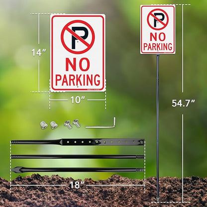 Faittoo Large No Parking Sign with 54" Metal Thick Stake, 14"x10" Rust Free Heavy Aluminum, Reflective, Fade Resistant, Easy to Mount, Outdoor Use