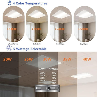 40 Pack 2x2 LED Troffer Light,20/W/25W/30W/35W/40W & 3000K/3500K/4000K/5000K Selectable,5200lm 0-10V Dimmable,ETL DLC Listed,100-277V,for Office & Warehouse