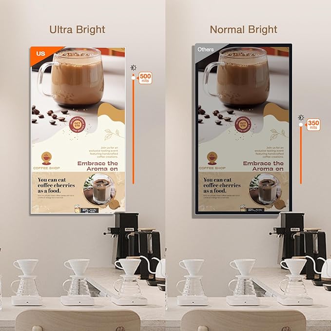 100inch Ultra-Slim Bezel-Less Digital Signage Display 4K HD 500 Nits Wall-Mountable Digital Signage Monitor 4+64G Android System HDMI Connectivity Ideal For Wayfinding Advertisingand More