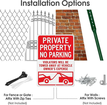 GicnKeuz Private Property No Parking Signs, 14x10 Inches Violators Will Be Towed Away at Vehicle Owner's Expense Signs, Reflective Aluminum, Weather Resistant, Waterproof (2 pack)