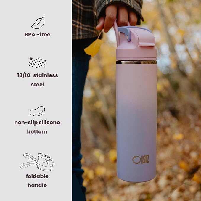 OISIZ Insulated Water Bottle 24 oz with 2 in 1 Spout and Straw Lid,One Click Safety Lock,100% Leakproof,Keep Cold 24H,Vacuum Stainless Steel Water Bottle for School,Travel and Sports,Dishwasher Safe