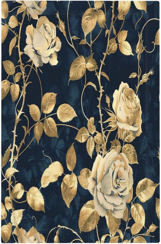 Light Switch Cover Plate Boho Vintage Floral Golden Flower Dark Blue Background 1 Gang No Device Blank Electrical Wall Plates Faceplate Decorative Switch Plate for Bedroom living Room Decor
