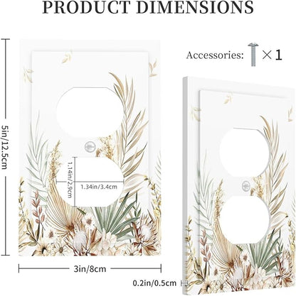 Outlet Covers Boho Leaves Watercolor Tan Leaf Floral Plant 1 Gang Duplex Electrical Receptacle Faceplate Light Switch Cover Wall Plate Decorative Switch Plates for Bedroom Home Decor