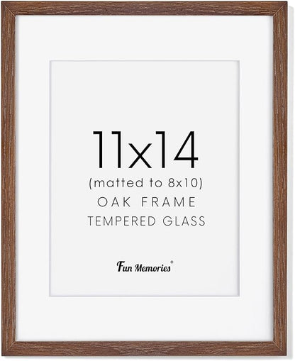 11x14 Picture Frame for Wall, 11 x 14 Photo Frames - Made of Solid Oak Wood & Tempered Real Glass, Rustic Wood 11 by 14 Frames for Home Decor, 11x14 Frame Matted to 8x10, Walnut Color, 1 Pack