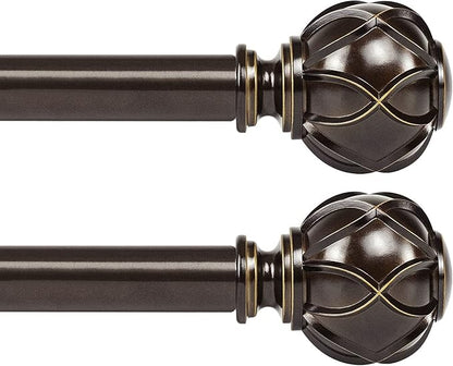 KAMANINA 2 Pack Curtain Rods for Windows 48 to 84 Inch, Antique Bronze Heavy Duty Curtain Rod Adjustable, 7/8 Inch Single Decorative Drapery Rods 32 to 86 Inch(2.6-7.1Ft), Netted Texture Finials