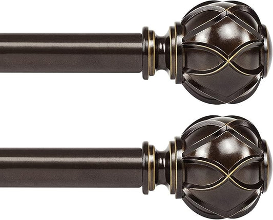 KAMANINA 2 Pack Curtain Rods for Windows 48 to 84 Inch, Antique Bronze Heavy Duty Curtain Rod Adjustable, 7/8 Inch Single Decorative Drapery Rods 32 to 86 Inch(2.6-7.1Ft), Netted Texture Finials