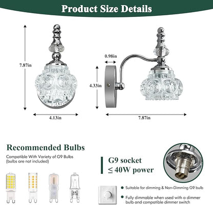 Modern Wall Sconces Set of Two Indoor Lamp Chrome Vintage Glass Light Bathroom Vanity Fixture Wall-Mounted Room Lighting