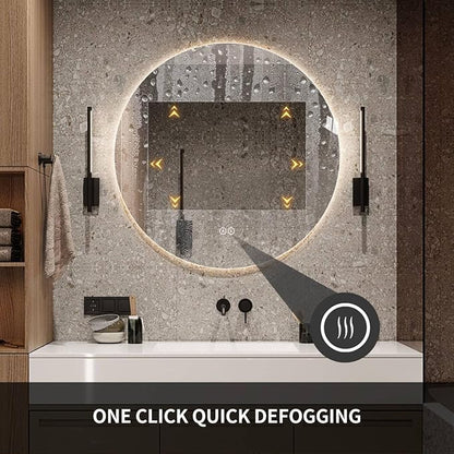 Round LED Bathroom Mirror with Light, Backlit Mirror for Bathroom, Frameless LED Smart Vanity Mirror with 3 Color Lights, Anti-Fog, Smart Touch Button, Shatter-Proof, IP65, 90+ CRI (36" L x 36" W)