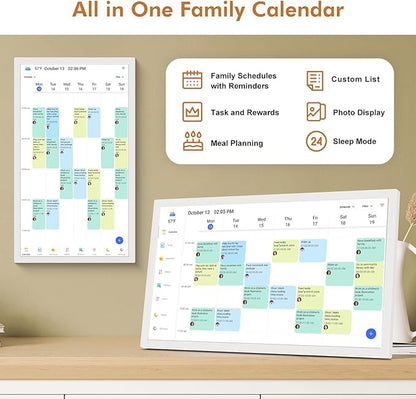 Digital Calendar Wall Planner 24"-Touchscreen-Chore-Chart - Smart Electronic Calendar for Family Schedules Meal Planner, To Do List Notepad, Streamline Household Organization, Wall Mount White