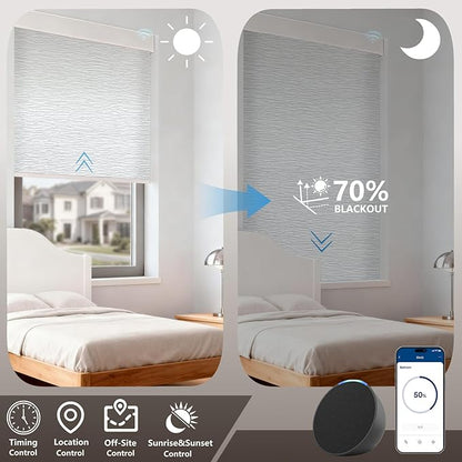 Smart Motorized Blinds – 70% Blackout Roller Shades with Remote, Alexa/Google Home/Siri Control, Matter Compatible, Wireless Rechargeable Battery, Custom Sizes for Windows & Sliding Doors