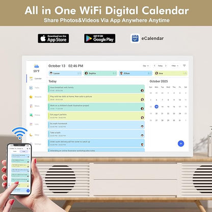 27”Smart Digital Calendar Family Meal Wall Planner - Touchscreen Interactive Calendar, Dual Mode Smart Calendar and Photo Frame, To-do Organizer, Reward System, Sync Online Calendars, Wall Mounted
