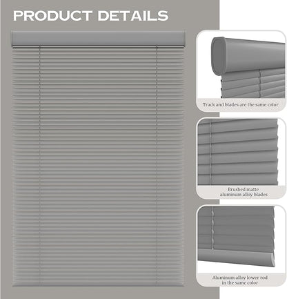 Motorized Cordless Aluminum Blinds with Remote, Automatic Room Darkening Horizontal Blinds for Indoor Windows, Light Adjustment Waterproof Blinds, Customized for Home Office, Gray